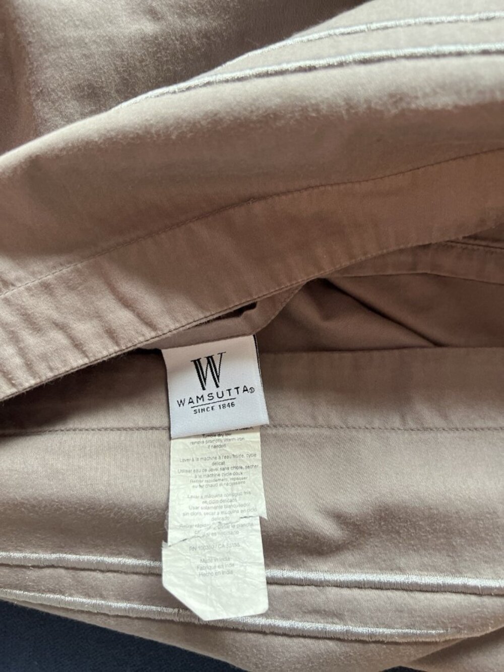 WAMSUTTA European Pillow Sham 100% Cotton  26" x 26" Taupe Embroidery Bedding